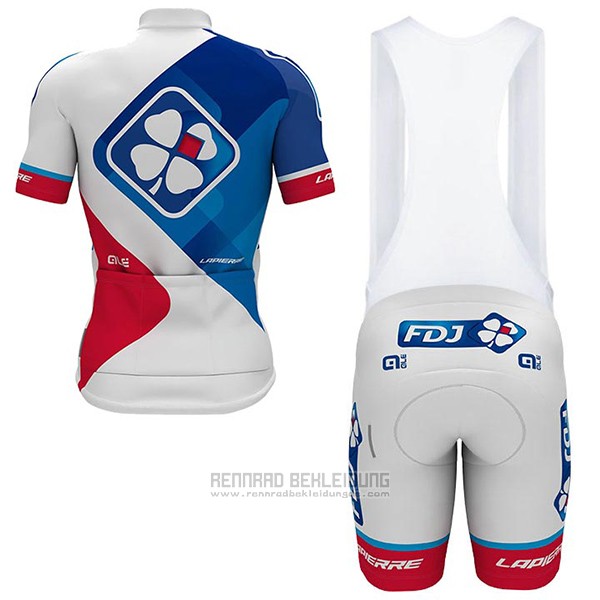 2017 Fahrradbekleidung FDJ Wei Trikot Kurzarm und Tragerhose